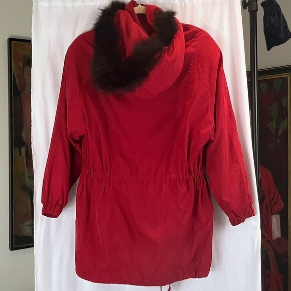London Fog Red Down Winter Fur Hooded Jacket, Size: M - Picture 4 of 6
